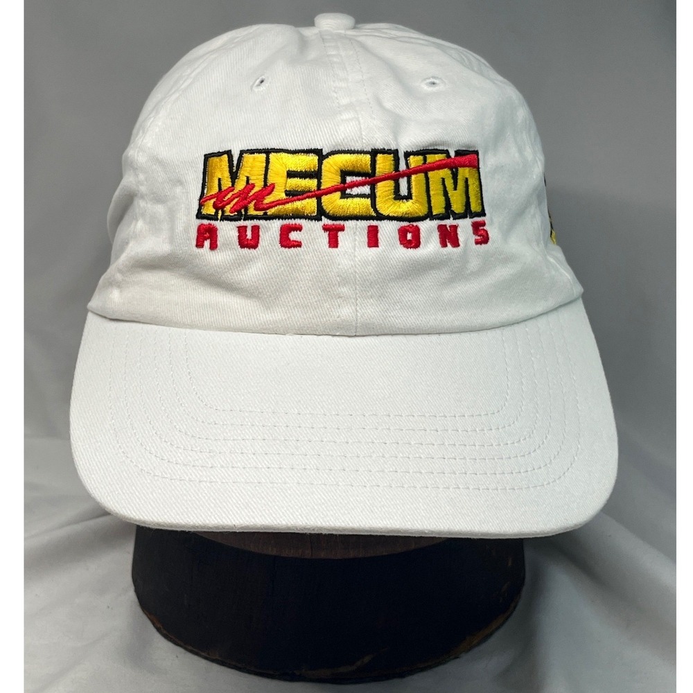 Mecum Auctions Hat White Cotton Adjustable Strapback Dad Cap Car Collector Logo